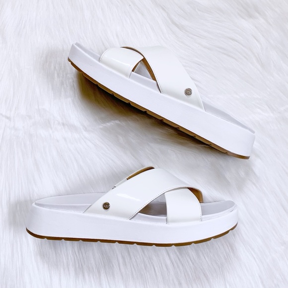 UGG Emily White Patent Leather Slide Sandals - Picture 3 of 6